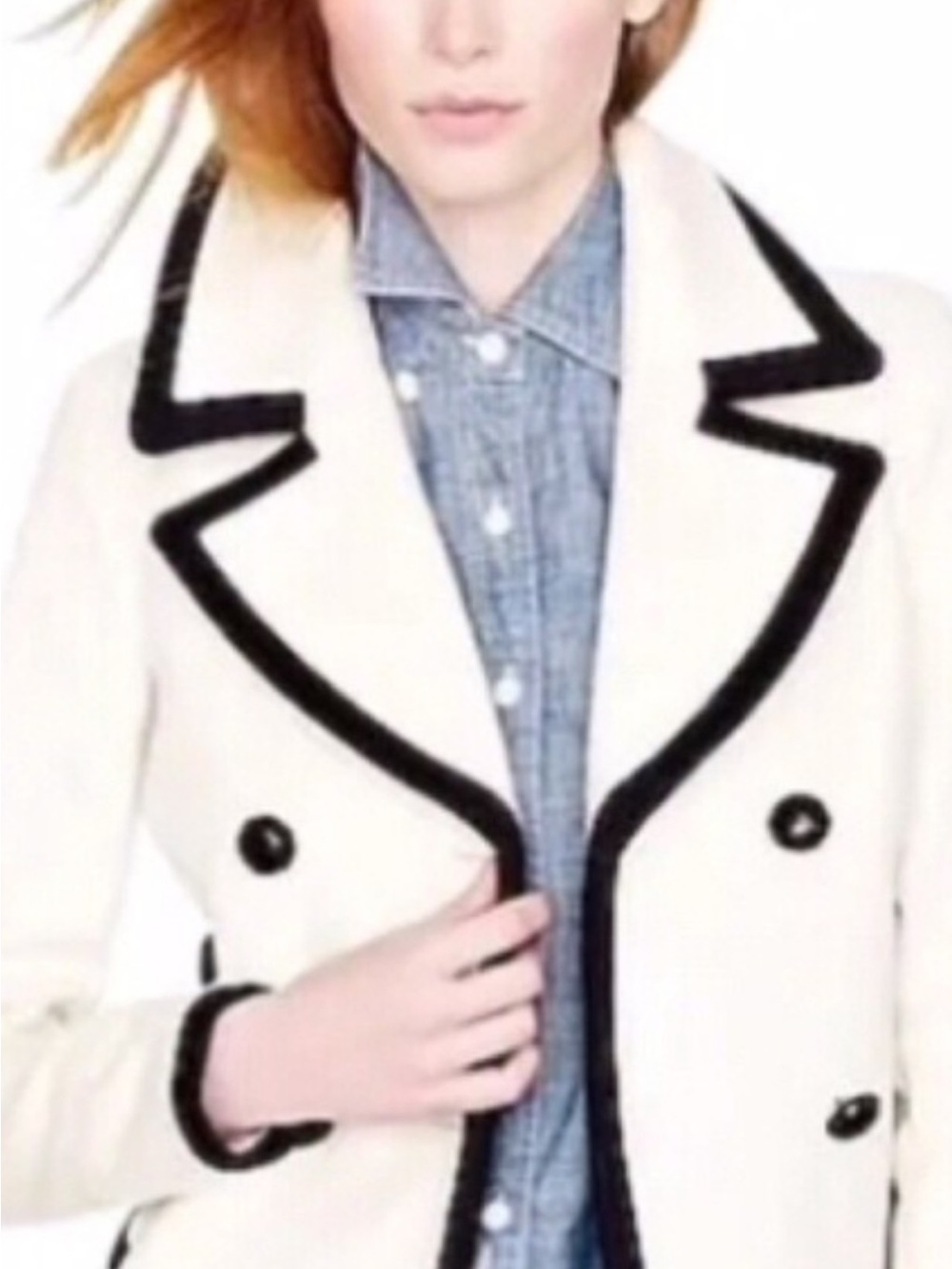 J. Crew Nello Gori Wool Cream Navy/ Black Wool Pea coat